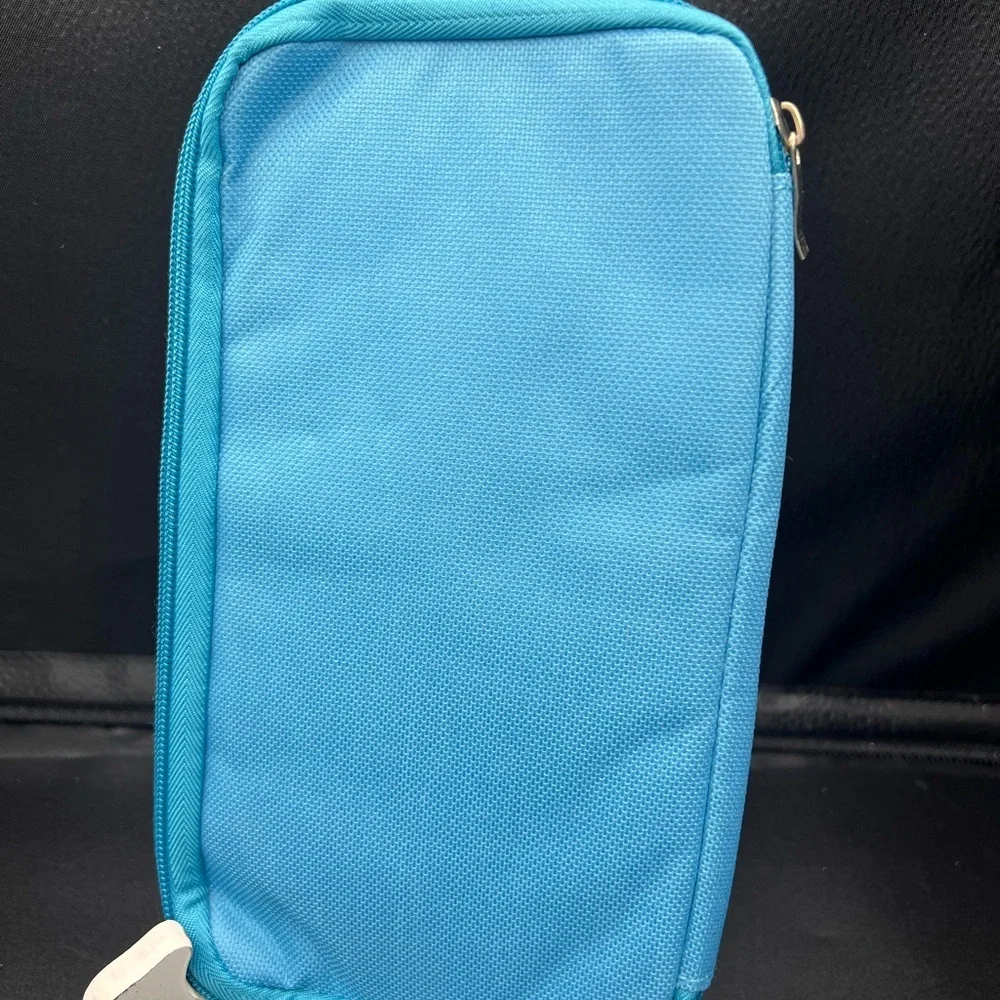 Blue Travel Organizer/ passport holder with Orange Logo